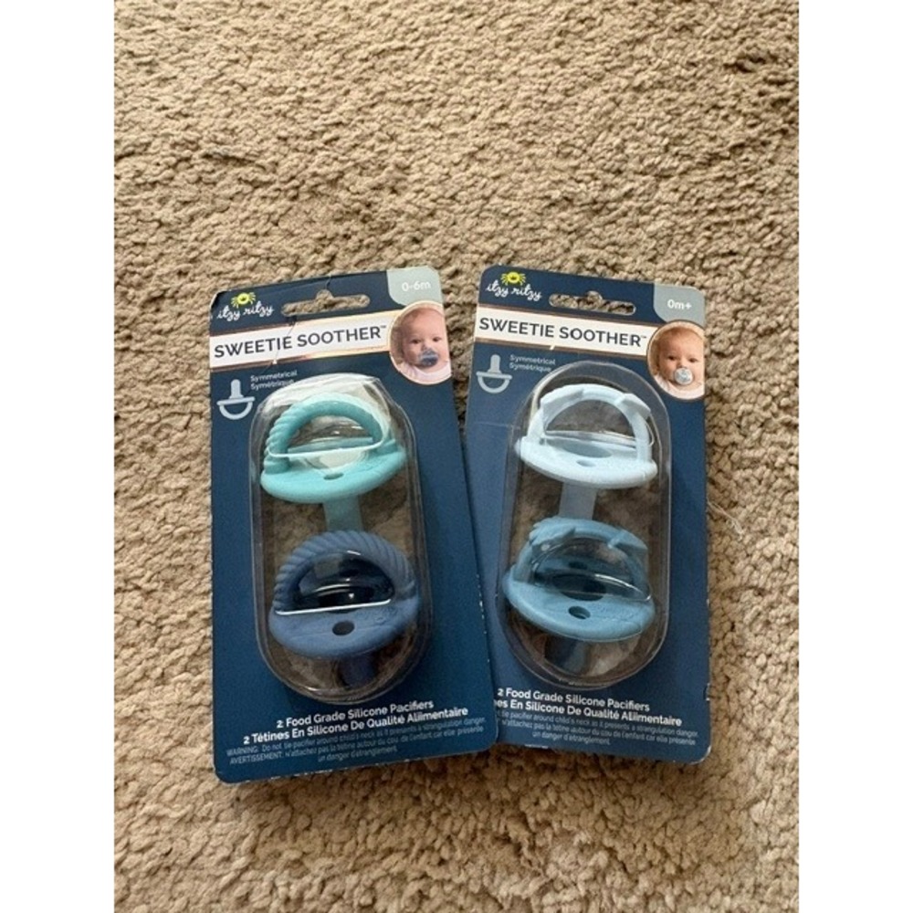 Itzy Ritzy Sweetie Soother Silicone Pacifier 4 Pack Blue Teal 0-6m Newborn